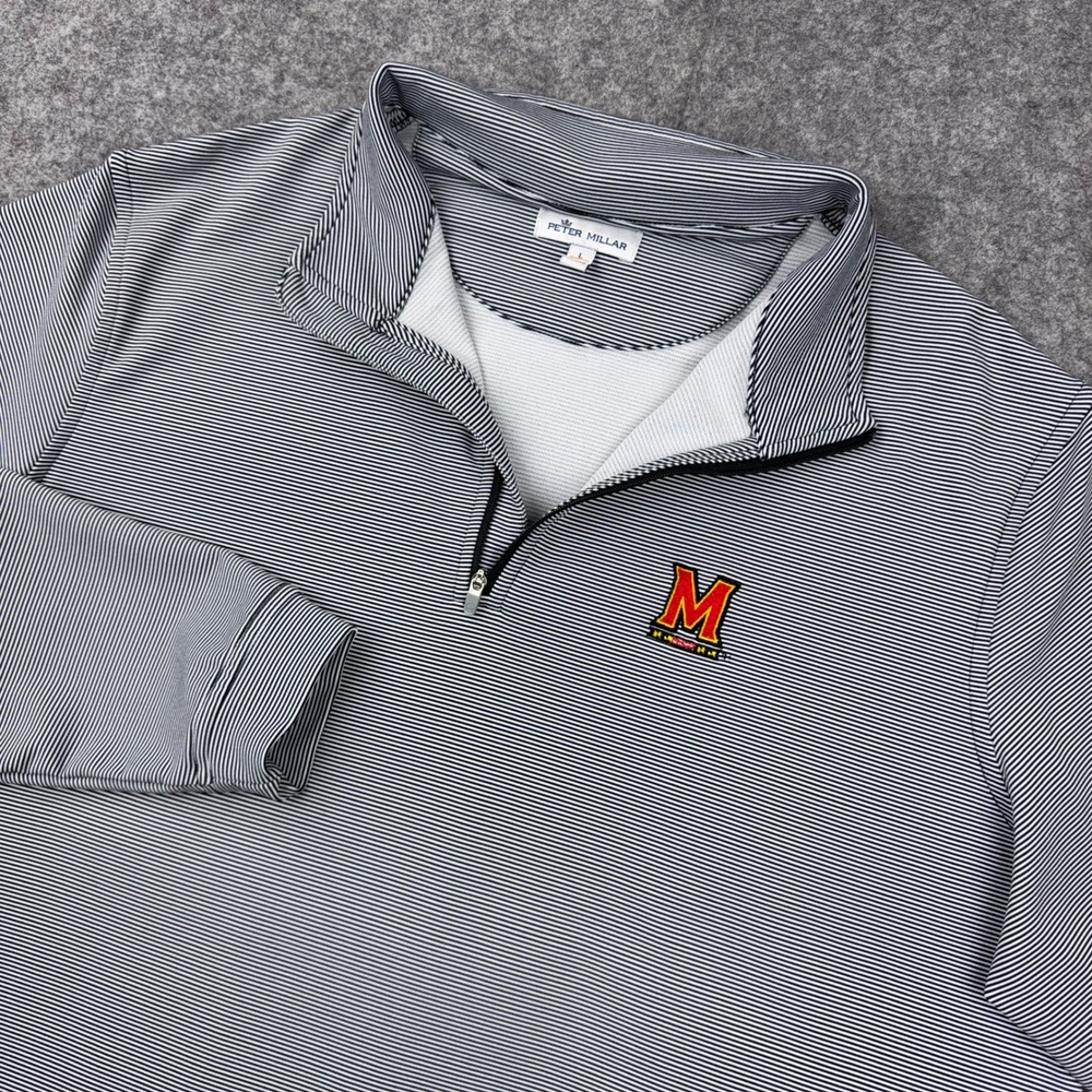Peter Millar Maryland Terrapins 1/4 Zip Pullover Mens Large L Striped Golf NCAA